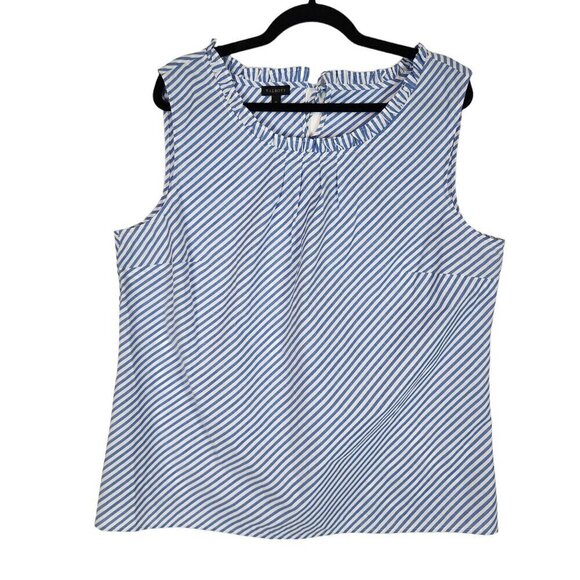 Talbots Sea Breeze Ruffle Neck Shell Blue White Nautical Stripe Tank Top sz XL - Picture 2 of 12